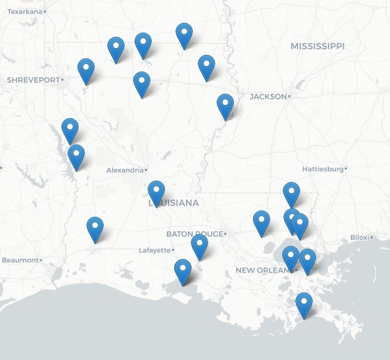 pin map of Louisiana state parks